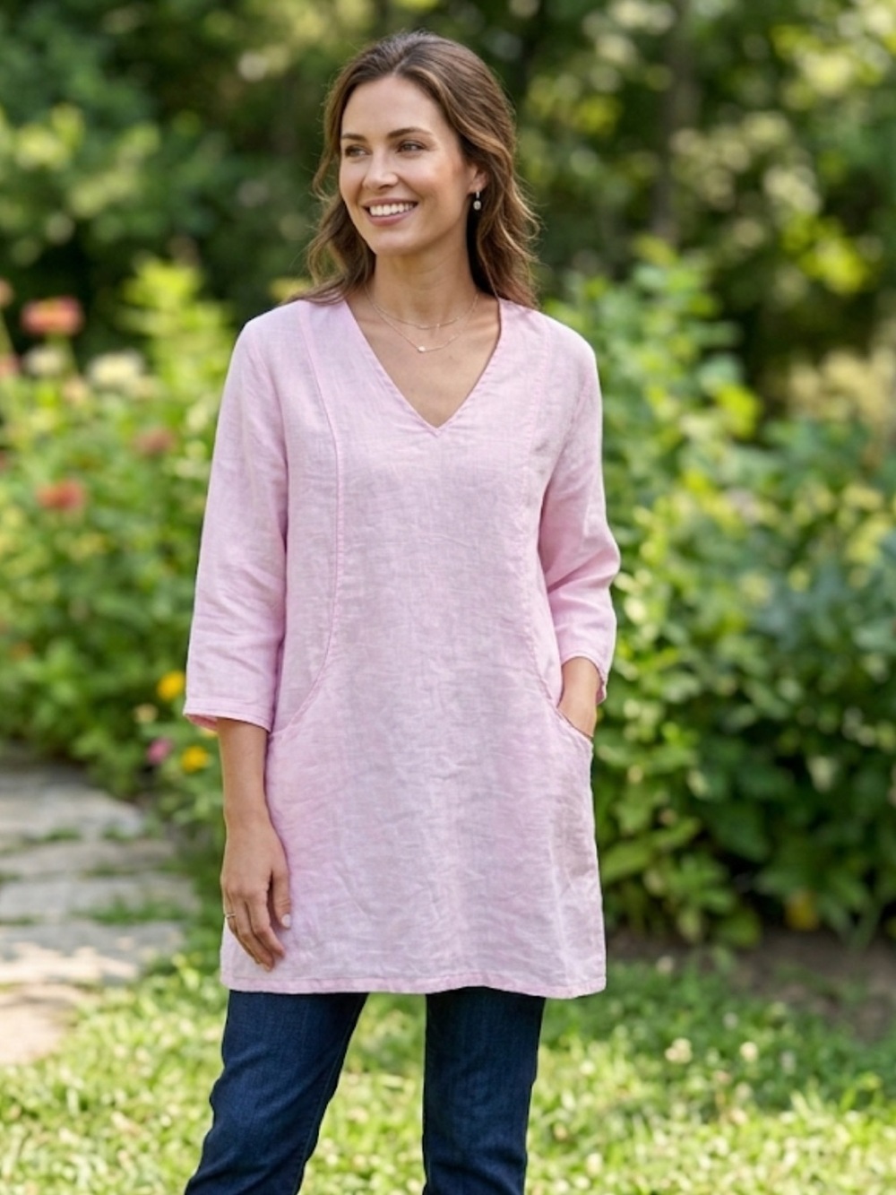 Match Point 100% Linen Light Pink Tunic Top Size M